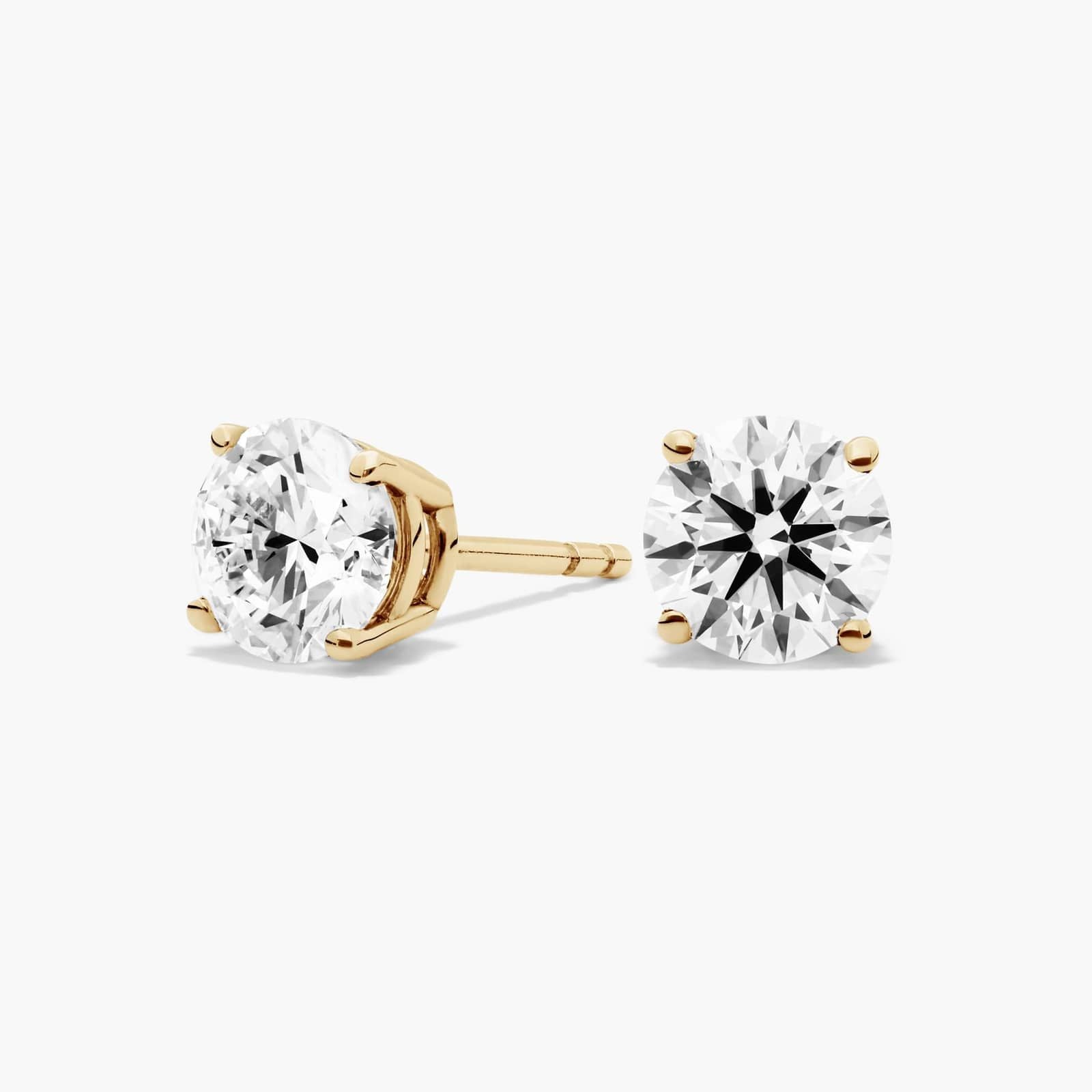 Four Prong Round Brilliant Lab Grown Diamond Stud Earrings in 14k Yellow Gold